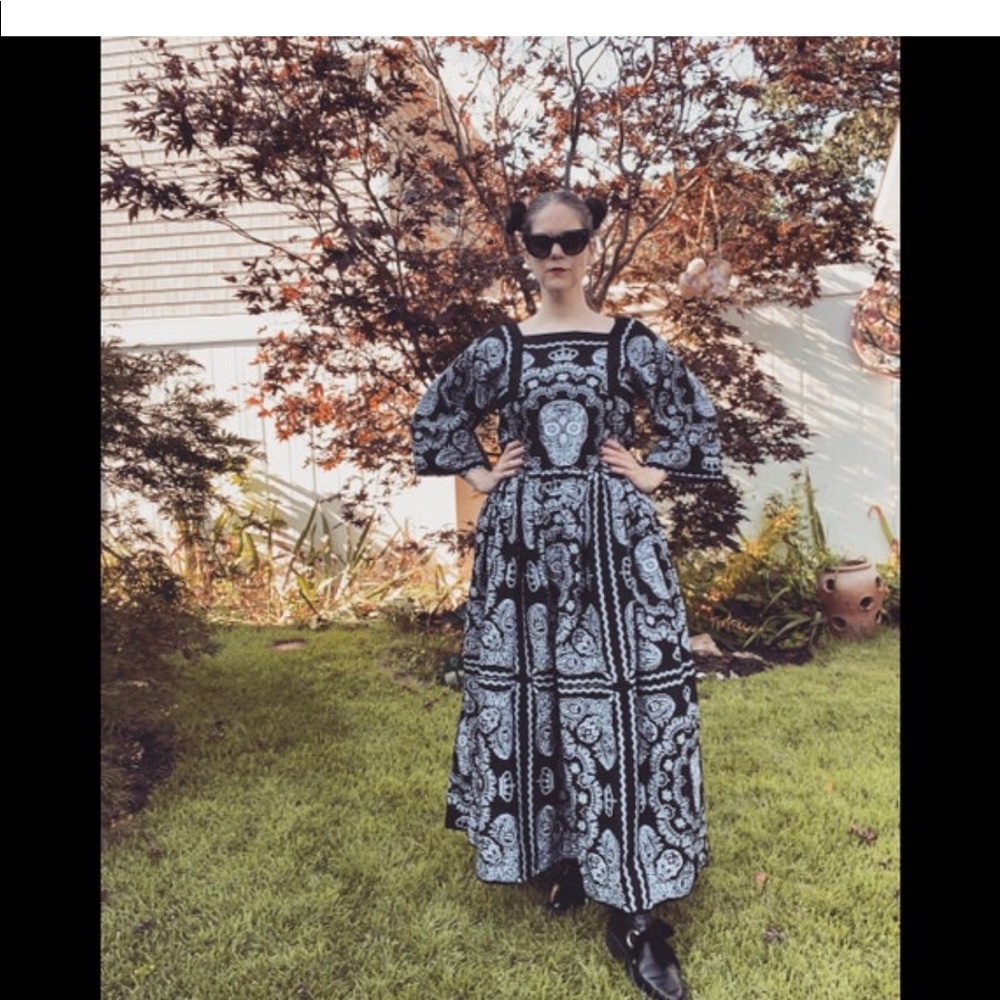 💀LAST ONE 💀 Handmade Black & White Skull Skeleton Print Bandana Maxi Dress - Picture 6 of 14